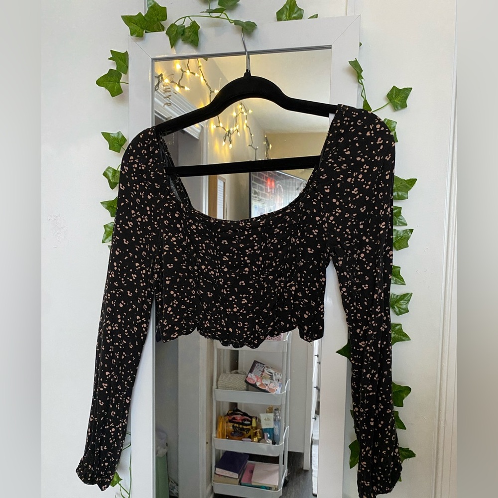 Brown animal print cropped blouse
